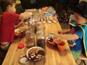 Going on a road trip? Set up a snack bar and let your kids put together snack bags for the trip.