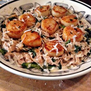Pan Seared Scallops with Caramelized Onion Alfredo