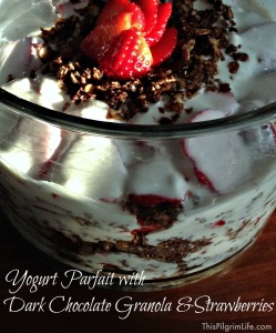 Yogurt Parfait with Dark Chocolate Granola & Strawberries