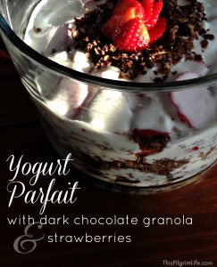 Yogurt Parfait with Dark Chocolate Granola & Strawberries