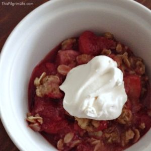 Fresh whipped cream made in the Vitamix and simple strawberry crisp.