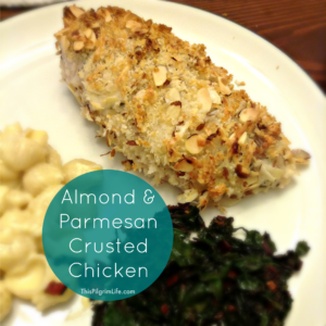 A quick and easy recipe for chicken breasts topped with chopped almonds and shredded Parmesan cheese. Ready in just thirty minutes!