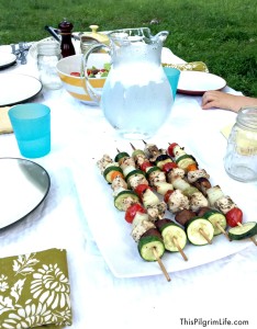 Copycat Zoe's Kitchen- An easy, at-home version of Zoe's grilled chicken kabobs, rice, and Greek salad.