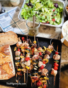 Kabobs are easy to assemble and perfect for summer nights and the fresh flavors of grilled Greek chicken! Add a variety of spring and summer veggies, and a couple of quick sides, and you have a delicious meal your family will love!