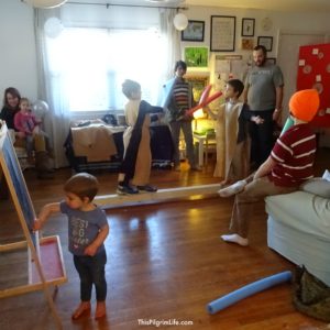 This weekend we celebrated my son's fourth birthday with a Star Wars Jedi Training party. He and several of his friends practiced their light saber skills, droid building skills, and more during the simple birthday party.