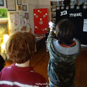 This weekend we celebrated my son's fourth birthday with a Star Wars Jedi Training party. He and several of his friends practiced their light saber skills, droid building skills, and more during the simple birthday party.
