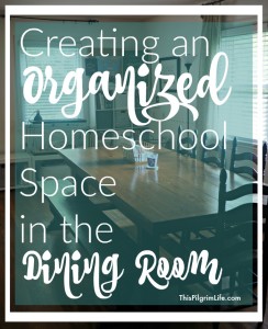 It's possible to create an organized homeschool space in a common room without it looking like a classroom! Here is how this mom makes her dining room into a functional homeschool space while keeping the room relaxing and inviting!