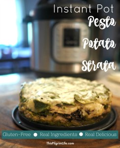 Layers of savory pesto sauce, chicken and mushrooms, creamy cheese, and potatoes... all cooked quickly and conveniently in your Instant Pot! This Instant Pot strata is one you'll come back to again and again!