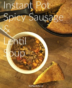 This Instant Pot spicy sausage and lentil soup is an intense and hearty soup made with andouille sausage, lentils, and chopped vegetables, quickly and easily cooked in your Instant Pot!