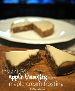 Delicious, gluten-free, and reduced-sugar apple brownies mixed in a blender and cooked in just fifteen minutes in an Instant Pot!