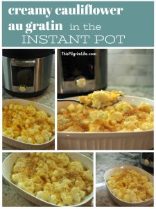 This simple side dish is creamy, cheesy, comfort food! Cauliflower au gratin is quick and easy to make in the Instant Pot, and tastes amazing. Even picky eaters won't hesitate to ask for seconds! 