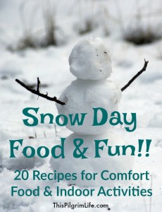 20 recipes for comfort food and indoor activities on a snow day!