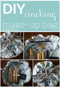 Follow this free step-by-step sewing tutorial to make a super cute and functional cinching DIY make-up bag!