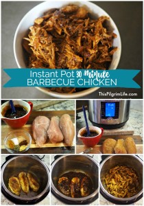 This Instant Pot barbecue chicken is SO EASY and SO TASTY! It's finished in 30 minutes and made with all whole ingredients.