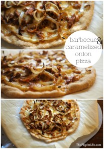 Delicious homemade pizza topped with sweet onions and tangy barbecue chicken!