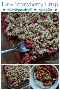 A recipe for an easy strawberry crisp, made with natural sweeteners and gluten-free ingredients. Perfect with homemade yogurt, fresh whipped cream, or a small bowl of ice cream!