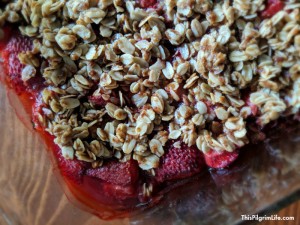 A recipe for an easy strawberry crisp, made with natural sweeteners and gluten-free ingredients. Perfect with homemade yogurt, fresh whipped cream, or even a small bowl of ice cream!