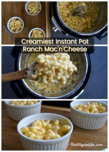 This Instant Pot mac'n'cheese is SO easy to make and is perfectly creamy! The ranch gives it a delicious pop of flavor! (Use your favorite ranch dressing or homemade if possible. This is the best EVER homemade ranch!) 