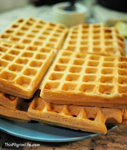 Perfect homemade waffles from scratch, ready for a delicious Saturday morning breakfast!