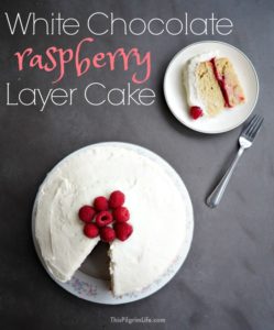This white chocolate raspberry cake is decadent without being overwhelming. The frosting is light and subtly sweet. The cake is perfect AND gluten-free (no one will ever know). And the layer of sweet raspberry jam ties everything all together with a little red bow. 