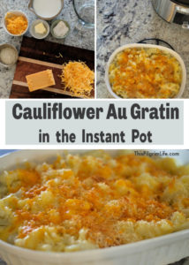 This simple side dish is creamy, cheesy, comfort food! Cauliflower au gratin is quick and easy to make in the Instant Pot, and tastes amazing. Even picky eaters won't hesitate to ask for seconds! 