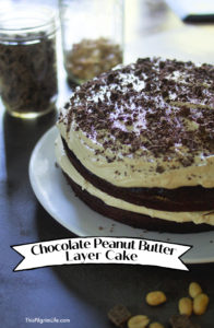 Delicious, from-scratch chocolate cake with peanut butter buttercream icing!