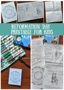 Have fun together learning about the Protestant Reformation with this simple reformation day activity! Make a little interactive book with this free printable to learn about the five solas of the reformation, the printing press, famous reformers, and more! 