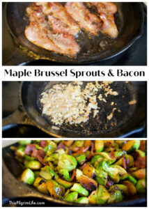 These maple Brussel sprouts and bacon are such a simple but delicious side dish! The Brussels get tender and caramelized in the pan, and the addition of the bacon balances out the slightly sweet maple syrup with the perfect level of saltiness. 