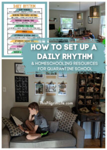 Families all over the country are now finding themselves as surprise homeschoolers! Here is how to set up a basic daily rhythm that allows for a great balance of learning time, free play, and even work time for the parents.