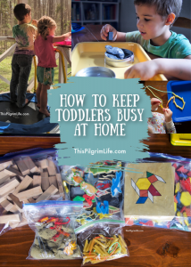 Check out this list of non-screen activities for lots of fun ideas of how to keep toddlers busy at home! 