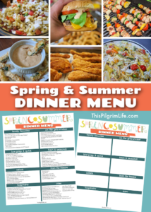 Check out this list of delicious, seasonal spring and summer dinner menu ideas! The recipes are divided up into convenient categories, and theres' even a printable menu to help make meal planning and dinner time simpler this summer! 