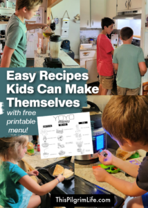 Once a week, we have an afternoon where my kids are in charge of making their own lunches. Here are ten easy recipes kids can make for themselves, first with a little help and supervision, and eventually on their own. 