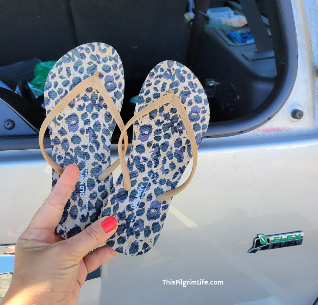 Flip flops stay in the car in case someone forgets their shoes