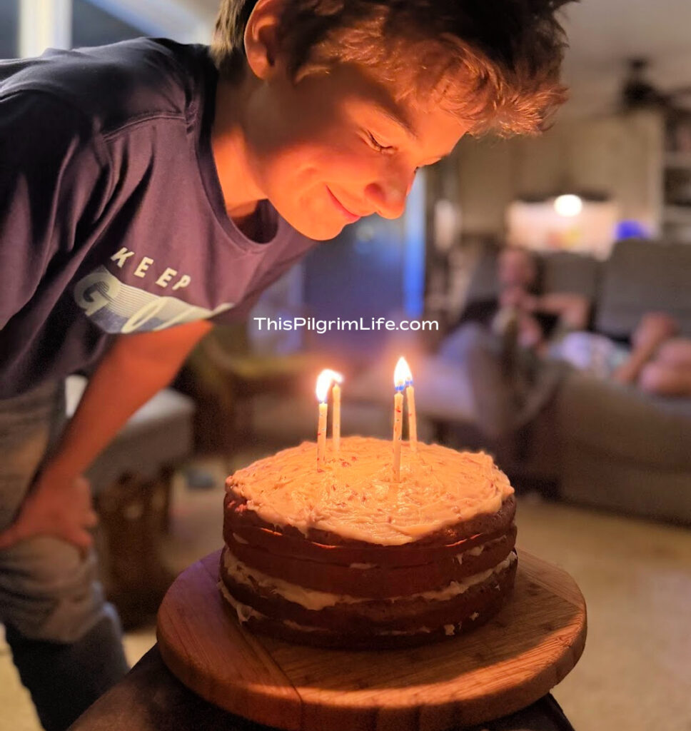 Celebrating a birthday with homemade carrot cake.
